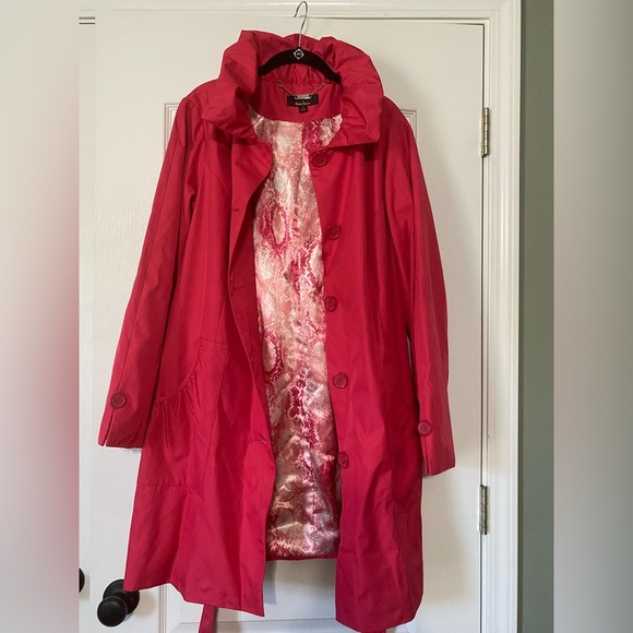 Dennis Basso Red Trench Coat Classic Water-Resistant - Picture 2 of 4